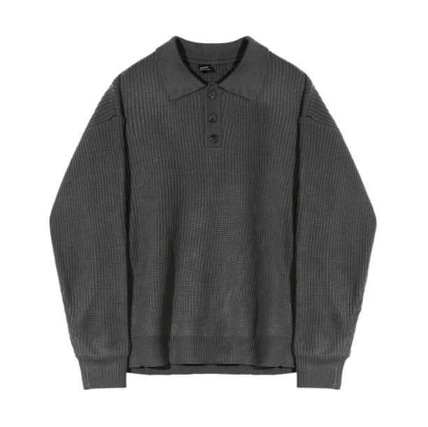 saferido      -shop mens fashion Myq Lapel Long-Sleeved Sweater Men's Autumn Korean Style Loose High-Grade Lazy Style Solid Color Polo Collar Sweater