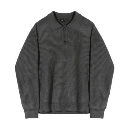 saferido      -shop mens fashion Myq Lapel Long-Sleeved Sweater Men's Autumn Korean Style Loose High-Grade Lazy Style Solid Color Polo Collar Sweater