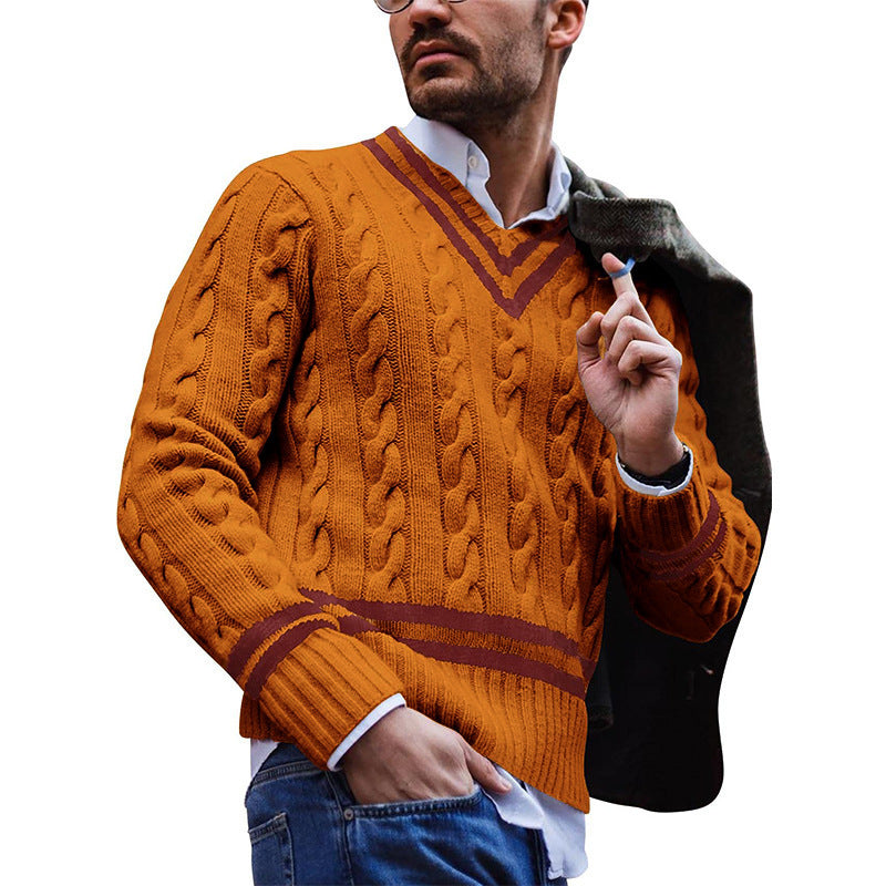 saferido      -shop mens winter fashion V-neck Sweater Men's Striped Color Matching Knitted Sweater Autumn and Winter Fashion Ins Men's Clothing