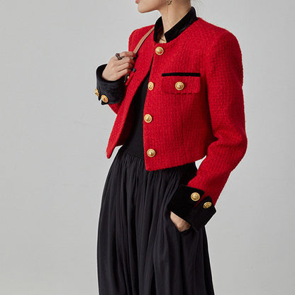 2025 Temperament high-end small fragrant jacket, tweed short jacket  spring women's clothing spring and autumn red top