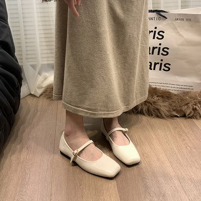 2025 British style small leather shoes for women's new spring and autumn casual retro square head Mary Jane single shoes for women