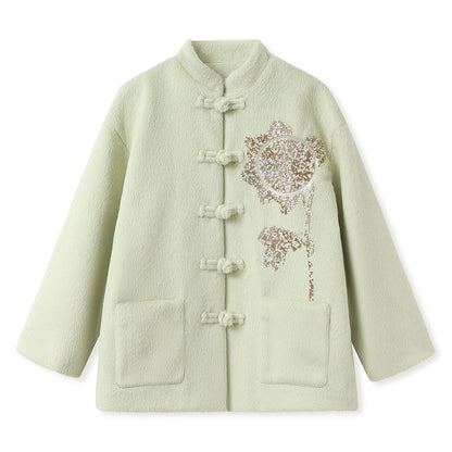 Winter Guofeng  new heavy industry bead design sense buckle light luxury loose new Chinese jacket women MY099