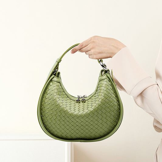 popular early spring new niche cowhide woven handbag fashion underarm bag women's shoulder messenger bag crescent bag