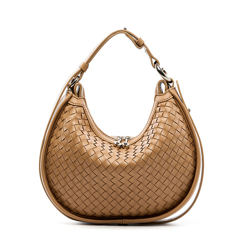 popular early spring new niche cowhide woven handbag fashion underarm bag women's shoulder messenger bag crescent bag
