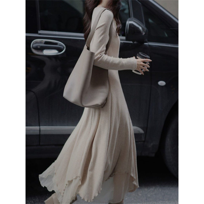 2025 [Aisi Dress Women] Autumn and winter imitation cashmere gentle temperament women's high-end knitted skirt  with coat