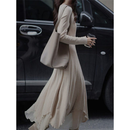 2025 [Aisi Dress Women] Autumn and winter imitation cashmere gentle temperament women's high-end knitted skirt  with coat