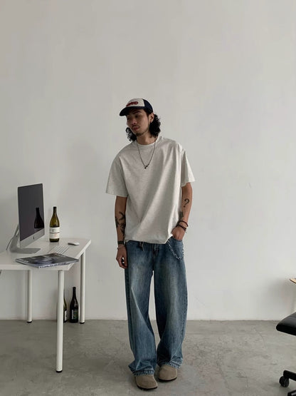 American retro fashion brand vintag jeans men's spring and summer new loose cleanfit wide-leg versatile pants