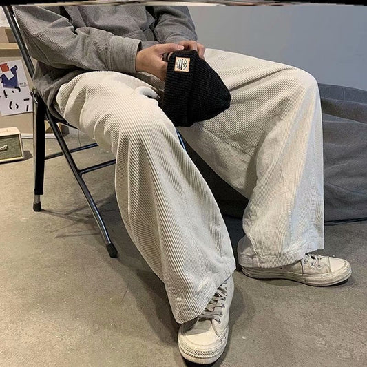 saferido men fall outfits casual Spring and Autumn Japanese Harajuku Style Corduroy Pants Fashionable Retro Trendy Loose Straight Casual Pants Harem Wide Leg Pants