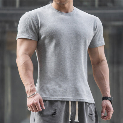 saferido      -shop masculine men American-Style Thickened Fitness Men's Summer round Neck Short Sleeve Stretch Slim Fit Sports Trendy Bodybuilding Outdoor Quick-Drying T-shirt