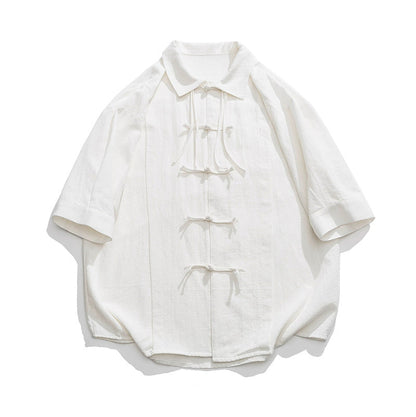 New Chinese retro Tang suit solid color shirt men's summer new loose button short sleeve national style shirt trendy tops
