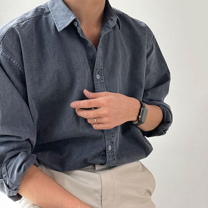 saferido mens fall fashion Denim Shirt Men's Inner Wear Autumn Japanese Retro Long-Sleeved Shirt Niche High-Grade Loose-Fit Shirt