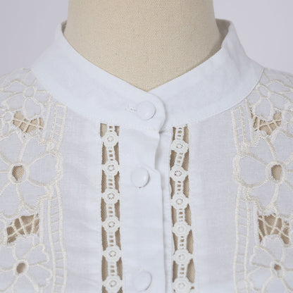 popular autumn and winter new lace style new fashion temperament collar splicing design hollow long sleeve waist dress