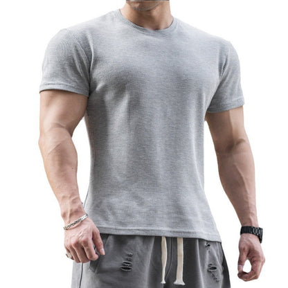 saferido      -shop masculine men American-Style Thickened Fitness Men's Summer round Neck Short Sleeve Stretch Slim Fit Sports Trendy Bodybuilding Outdoor Quick-Drying T-shirt