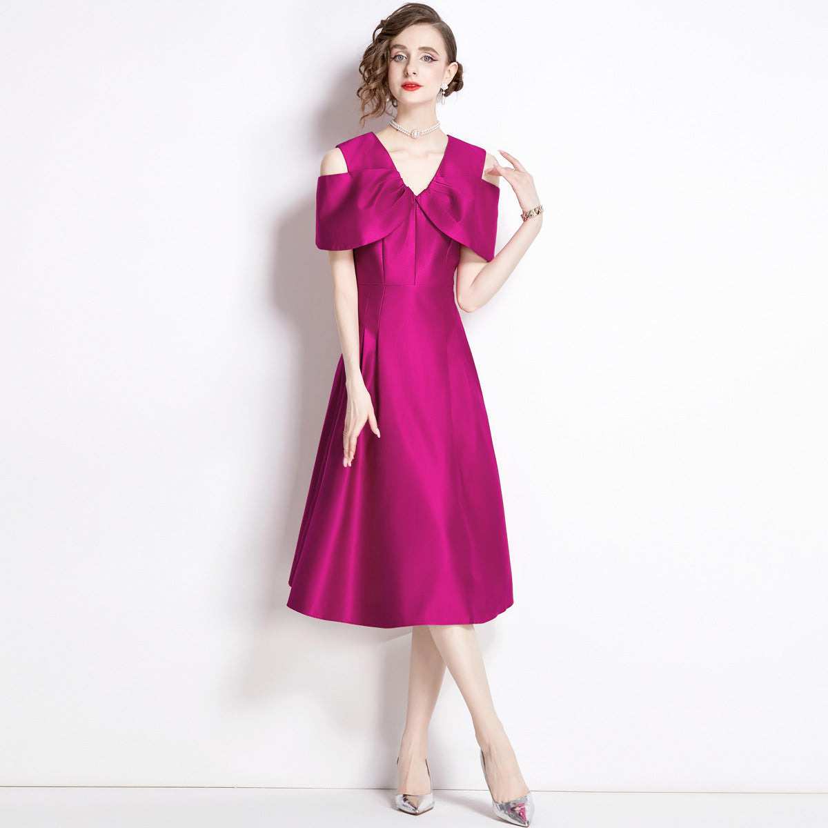 Popularan women's clothing elegant temperament waist off the shoulder big swing dress popular new celebrity fashion Popular style evening dress
