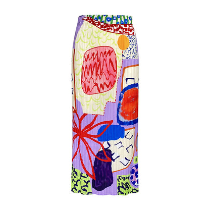 Folded skirt summer new niche printing pleated skirt casual medium and long A word elegant style women's clothing