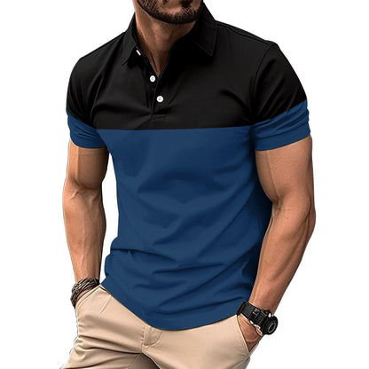 new  men's casual POLO shirts fashionable V-neck buttons business color matching all-match T-shirt tops