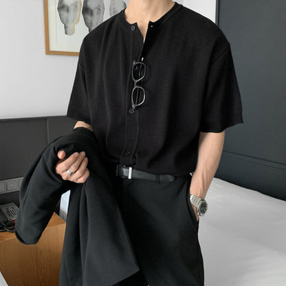 saferido starboy outfit Spring and Summer New Short Sleeve Knitted Cardigan T-shirt Men's Korean-Style Trendy Light Mature Style Loose Solid Color Half Sleeve Cardigan Jacket