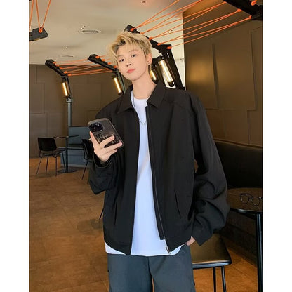 saferido fall outfits men American Retro Cleanfit Ruoshuai Loose Men's Spring and Autumn Korean Style Versatile Lapel Shoulder Pad Solid Color Coat