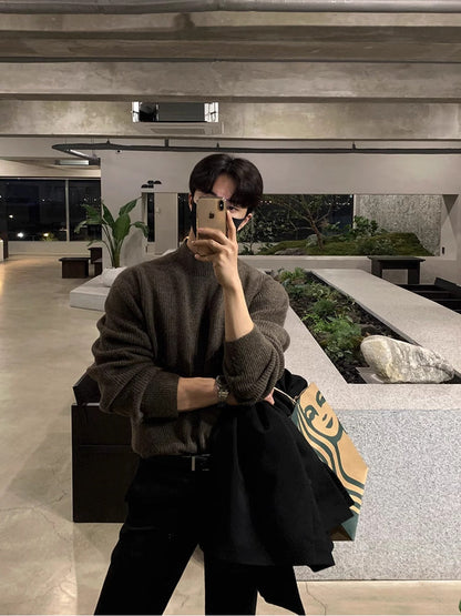 saferido      -shop classy outfits men Men's Autumn and Winter Half Turtleneck Sweater Men's Korean-Style Trendy Solid Color Sweater Mid Collar Bottoming Shirt Warm Inner Wear