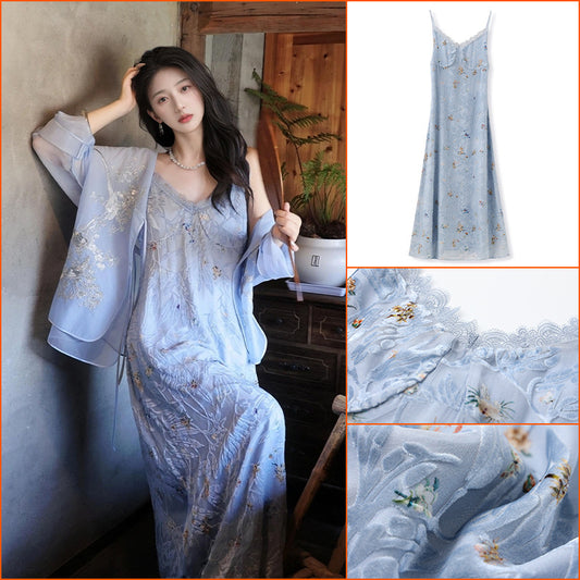 summer, national style light luxury printing beautiful retro mulberry silk celebrity style shirt high-end skirt set M6089
