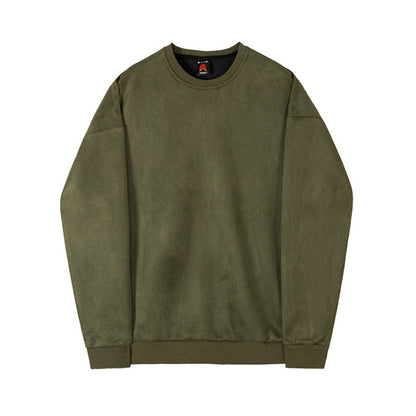 saferido      -shop guys clothing styles  Suede Sweater Men's Pullover round Neck Loose Winter Thickened Korean Style Trendy Long Sleeve Bottoming Shirt