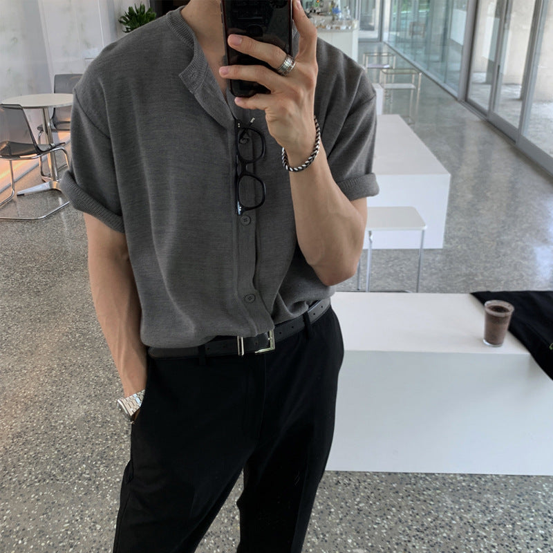 saferido starboy outfit Spring and Summer New Short Sleeve Knitted Cardigan T-shirt Men's Korean-Style Trendy Light Mature Style Loose Solid Color Half Sleeve Cardigan Jacket