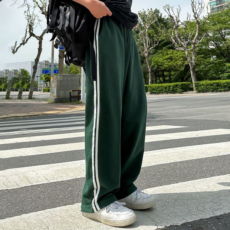 saferido mens outfits Contrast Color Striped Casual Pants Men's Summer Cotton Sports Pants Korean Style Loose Draping Straight Sweatpants