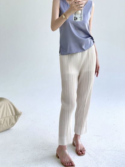 Folds popular spring and summer new simple fashion slim straight pants femininity versatile and thin casual pants
