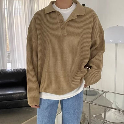 saferido      -shop fall mens outfits Autumn and Winter New Pure Color Simple Style Sweater Loose Casual Button Lapel Sweater Control Year Trendy Men Autumn and Winter