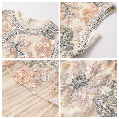 New Chinese high-end heavy industry embroidery improved cheongsam dress summer new national style splicing dress women N4073