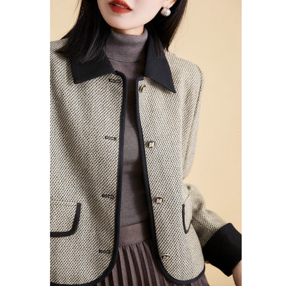 2025 Temperament wool small fragrant jacket high-end tweed lapel short jacket women's autumn commuter women's clothing spring and autumn