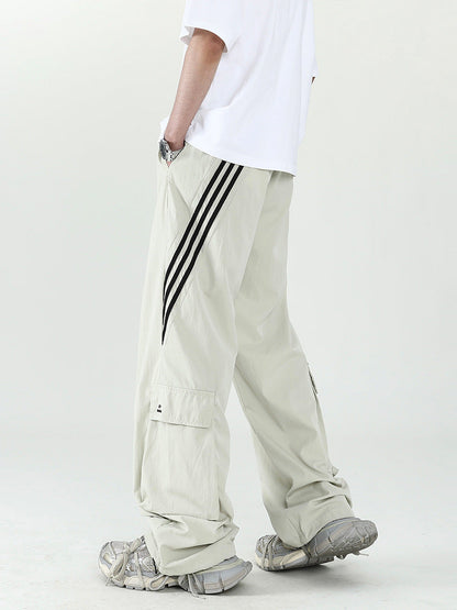 American striped quick-drying assault pants men's summer trendy brand stitching large pocket overalls high street straight quick-drying trousers