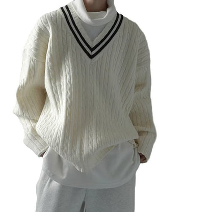 saferido      -shop classy outfits men Preppy Style V-neck Sweater Men's Suit Ins Winter New Loose All-Match Sweater Niche Sweater