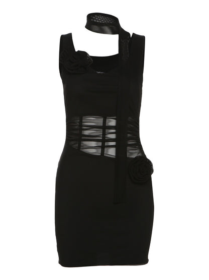 2025 style popular summer new women's clothing solid color slim-fitting high-waisted fashion V-neck suspender gauze dress