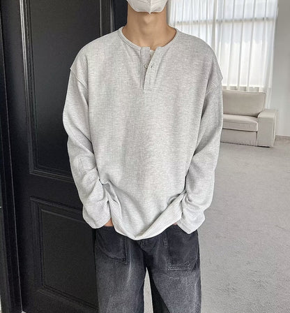 saferido      -shop mens outfit inspiration Japanese Retro Henry Collar Fake Two-Piece Long-Sleeved T-shirt Men's Autumn Casual Sweater Men's Autumn Bottoming Shirt