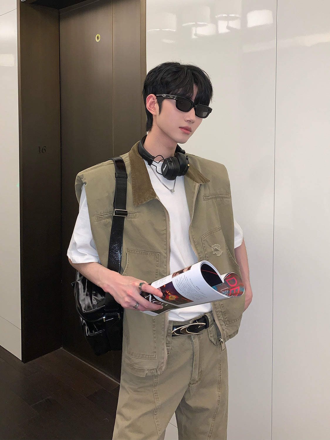 Korean style distressed shoulder pad vest jeans suit summer new style trendy workwear casual suit
