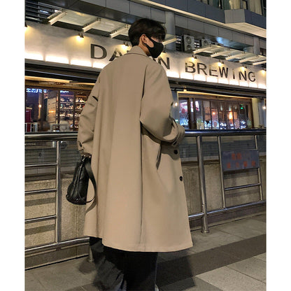 saferido hipster Spring and Autumn Korean Style Windbreaker Men's Handsome All-Match Mid-Length Windbreaker Hong Kong Style Trendy High-Grade Thickened Coat