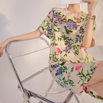 New Chinese style light national style burnt mulberry silk dress with loose temperament and niche design short skirt women M3113