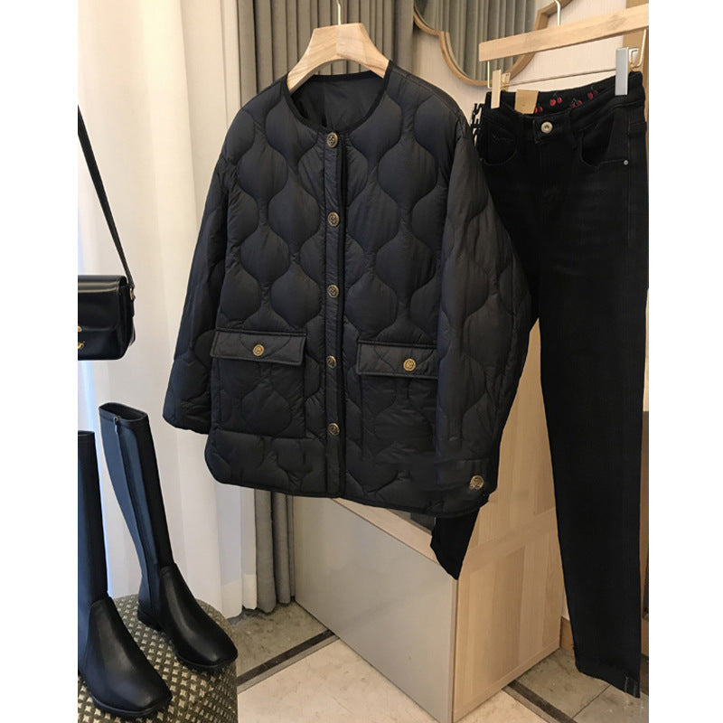 2025 Xiaoxiangfeng down jacket rhombus high-end 90 white duck down light and thin white women's  short women's coat
