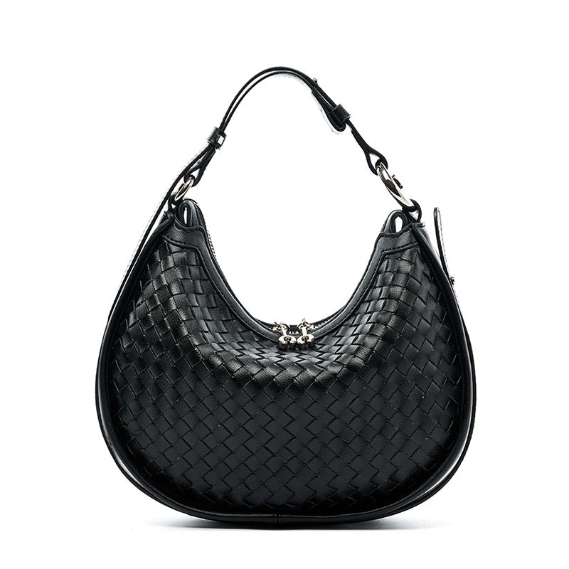 popular early spring new niche cowhide woven handbag fashion underarm bag women's shoulder messenger bag crescent bag