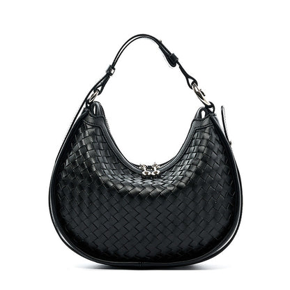 popular early spring new niche cowhide woven handbag fashion underarm bag women's shoulder messenger bag crescent bag