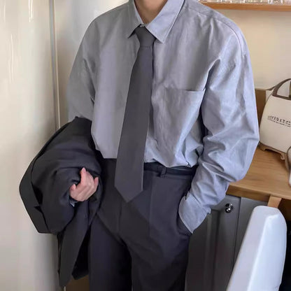 saferido      -shop classy outfits men Simple Casual Shirt Men's Spring New Long-Sleeved Shirt Korean Style Loose-Fit Clothing DK Uniform Inner Wear
