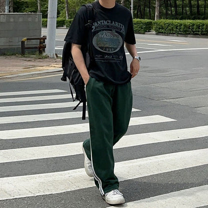 saferido mens outfits Contrast Color Striped Casual Pants Men's Summer Cotton Sports Pants Korean Style Loose Draping Straight Sweatpants