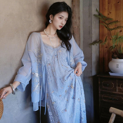 summer, national style light luxury printing beautiful retro mulberry silk celebrity style shirt high-end skirt set M6089