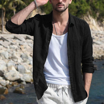 saferido      -shop men’s fashion Pure Cotton Solid Color Long-Sleeved Shirt Men's Youth Casual Cardigan Shirt Men's Coat Promotion