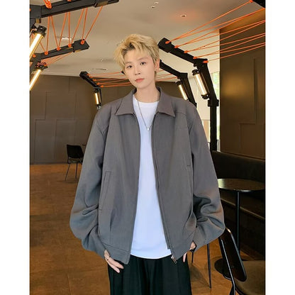 saferido fall outfits men American Retro Cleanfit Ruoshuai Loose Men's Spring and Autumn Korean Style Versatile Lapel Shoulder Pad Solid Color Coat