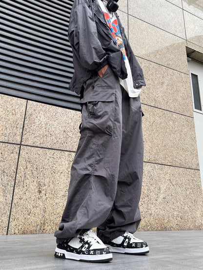 saferido boy outfits Japanese Harajuku Style American Style Wide Leg High Street Multi-Pocket Drawstring Casual Pants Loose Oversize Overalls