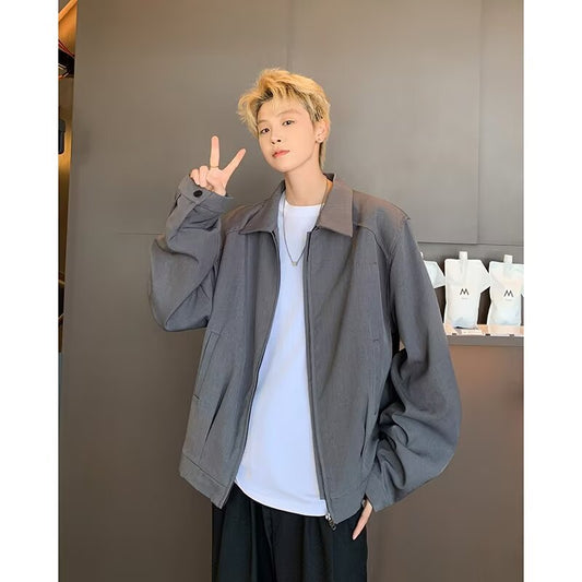 saferido fall outfits men American Retro Cleanfit Ruoshuai Loose Men's Spring and Autumn Korean Style Versatile Lapel Shoulder Pad Solid Color Coat