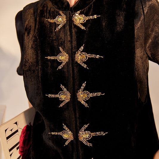 new national style sequins simple vest new Chinese temperament design sense light luxury solid color top women M6043