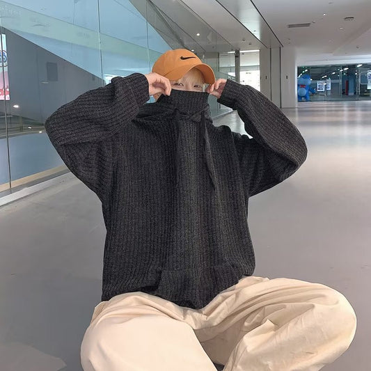 saferido mens winter fashion Turtleneck Hooded Sweater Men's Spring and Autumn Lazy Style Sweater Oversize Men's Coat